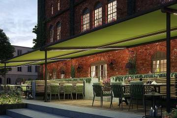 Pergola con tessuto in trazione Pergolino Stobag per ristoranti